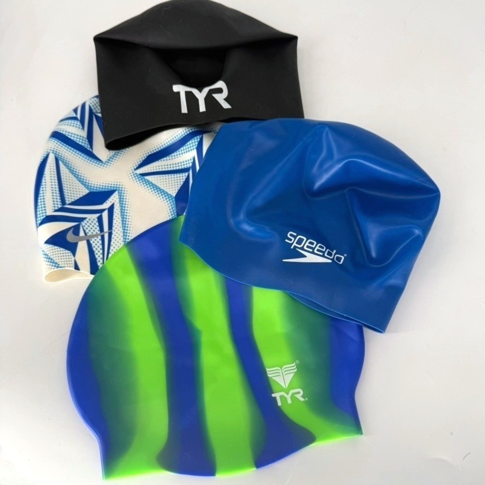 Nike Speedo TYR Swim Cap Bundle Lot of 4 Silicone Latex Athletic Pool Unisex